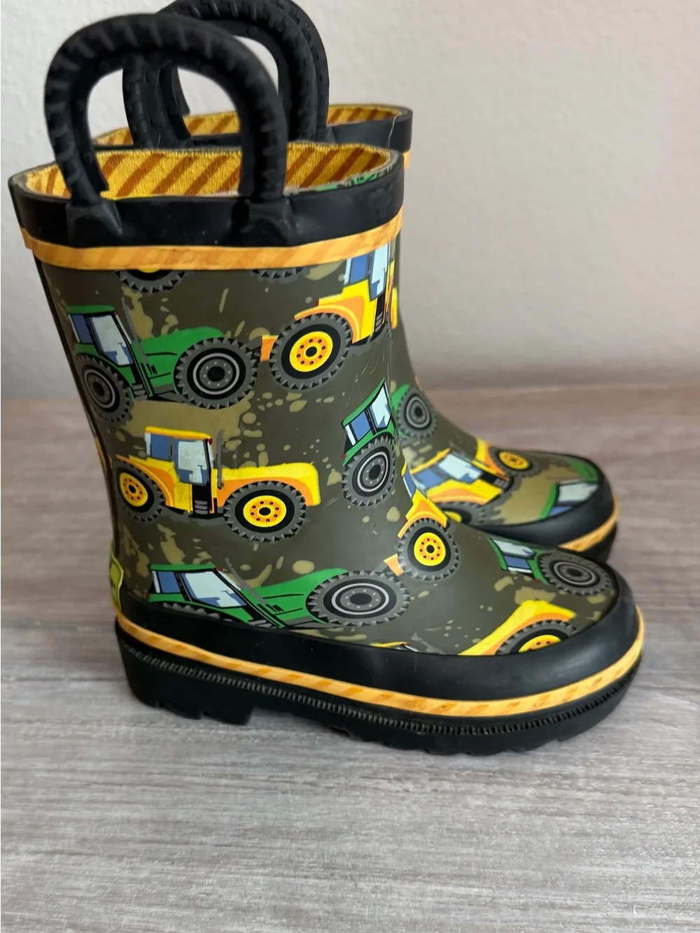 Western Chief Green & Yellow Tractor Farmer Slip-on Waterproof Rain Boots 6